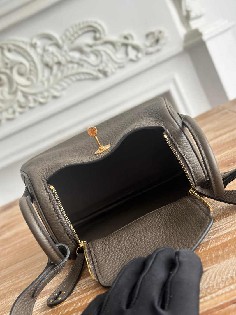Hermes Lindy Mini Bag Togo Leather Dark Gray Gold H68630