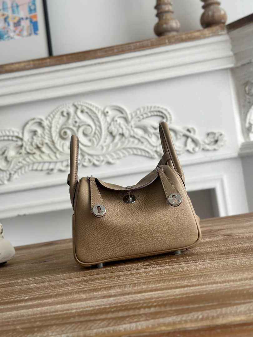 Hermes Lindy Mini Bag Khaki Togo Leather Silver H68635