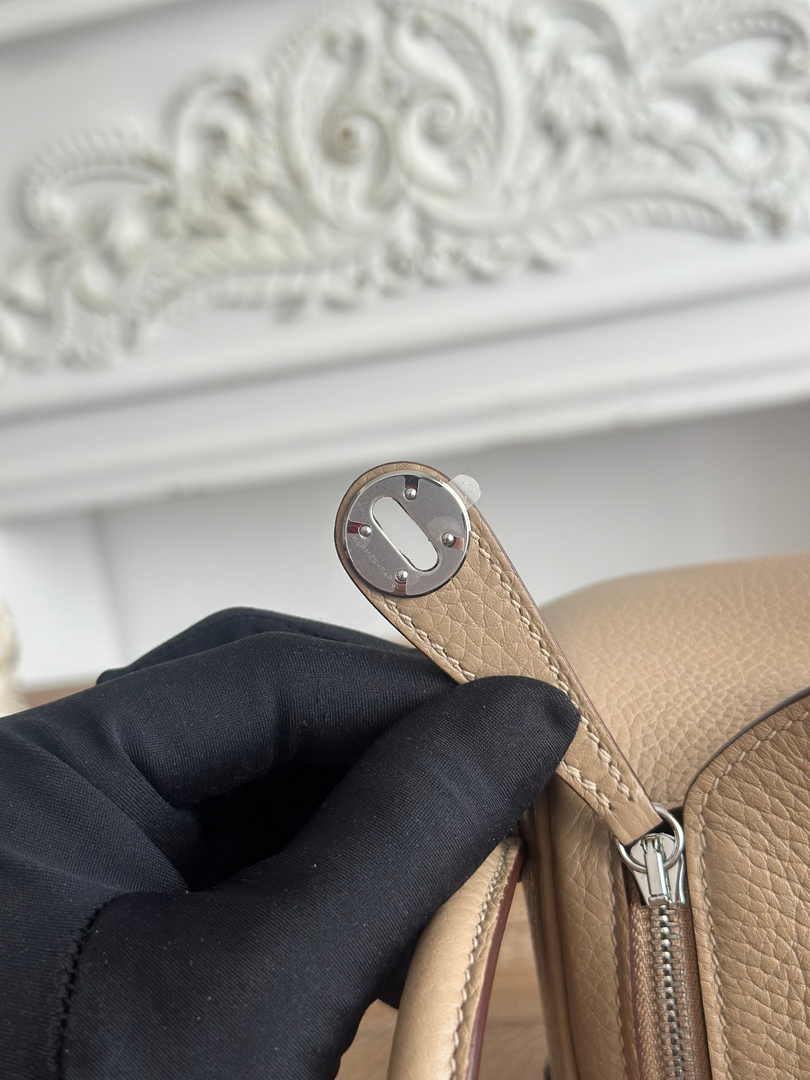 Hermes Lindy Mini Bag Khaki Togo Leather Silver H68635