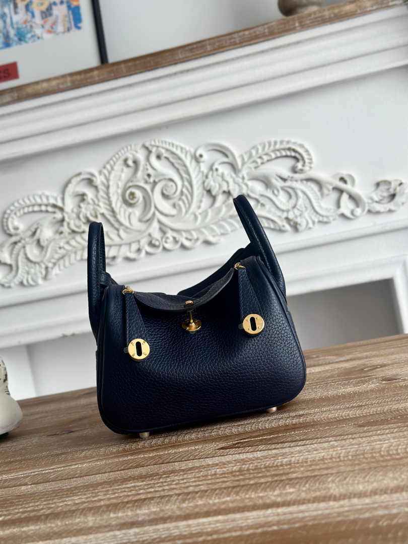 Hermes Lindy Mini Bag Navy Blue Togo Leather Gold H68636