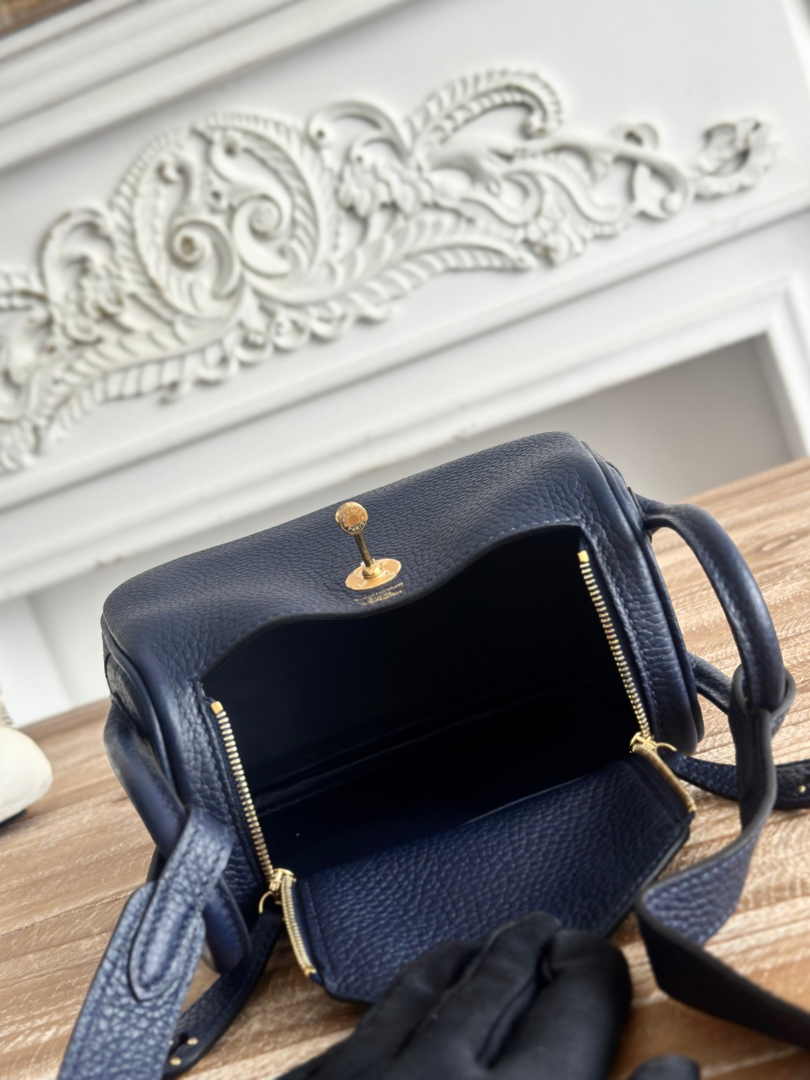 Hermes Lindy Mini Bag Navy Blue Togo Leather Gold H68636