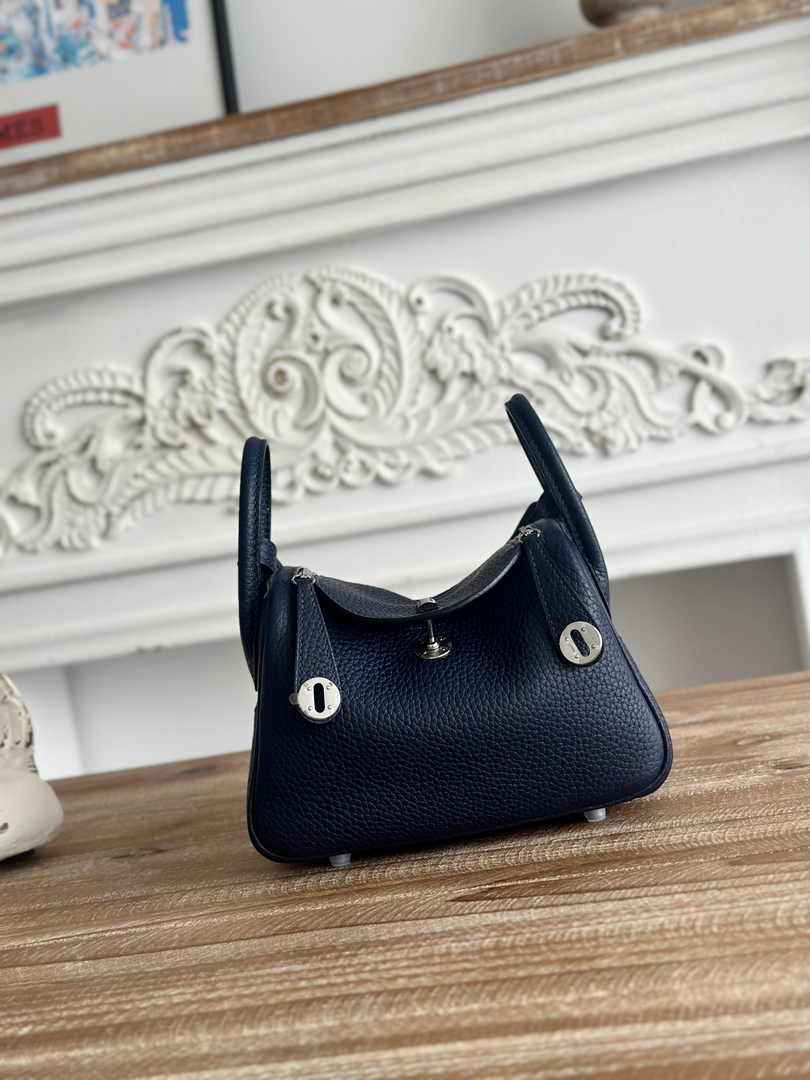 Hermes Lindy Mini Bag Navy Blue Togo Leather Silver H68637
