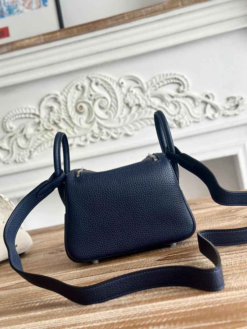 Hermes Lindy Mini Bag Navy Blue Togo Leather Silver H68637