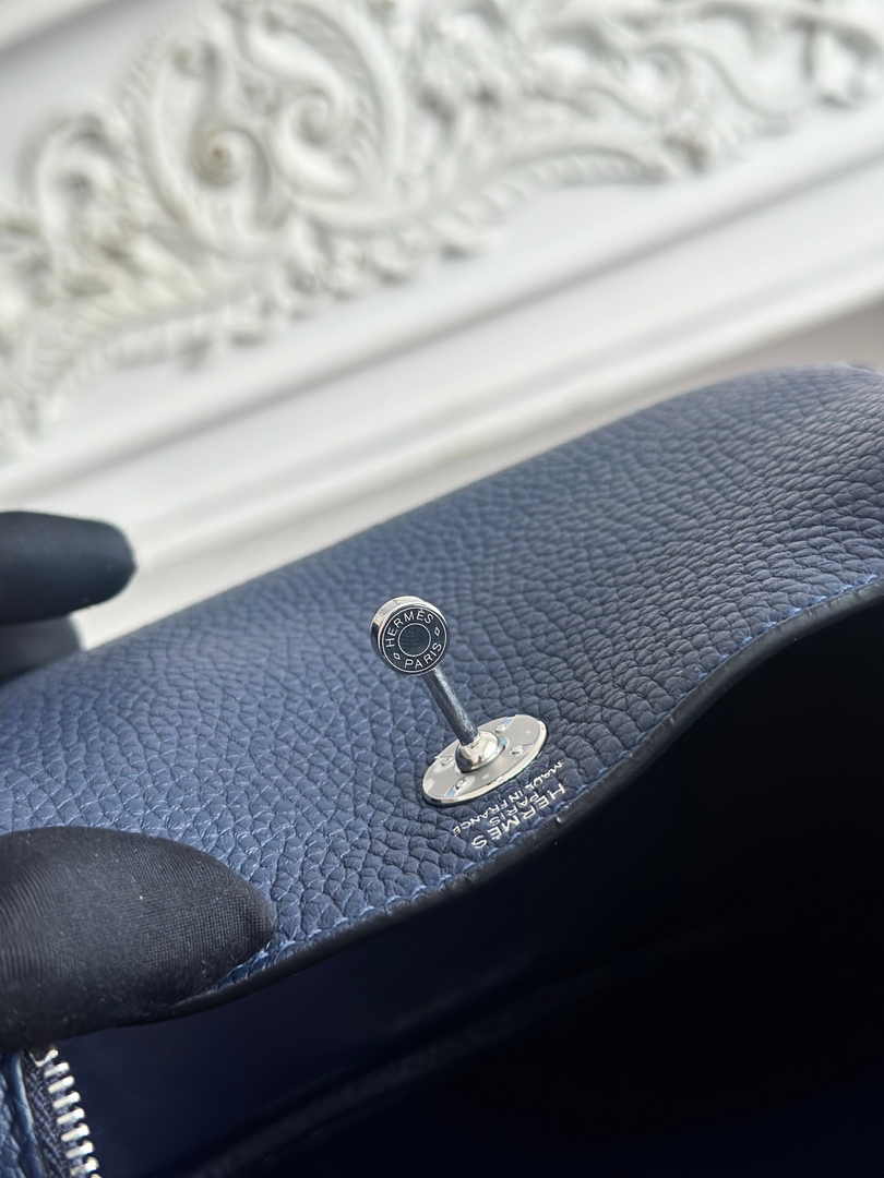 Hermes Lindy Mini Bag Navy Blue Togo Leather Silver H68637