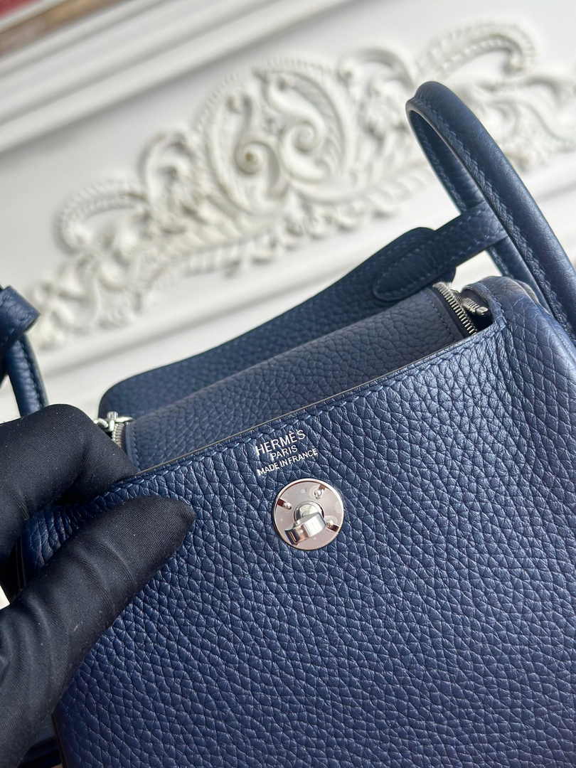 Hermes Lindy Mini Bag Navy Blue Togo Leather Silver H68637