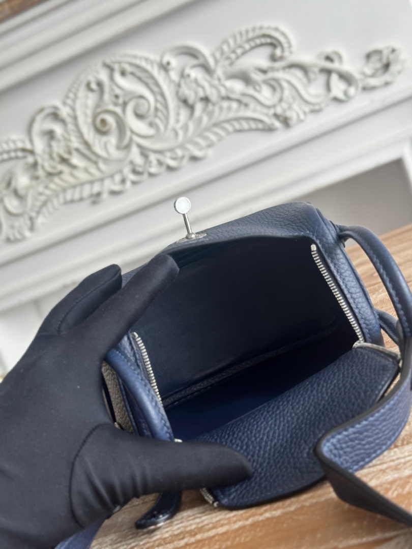 Hermes Lindy Mini Bag Navy Blue Togo Leather Silver H68637