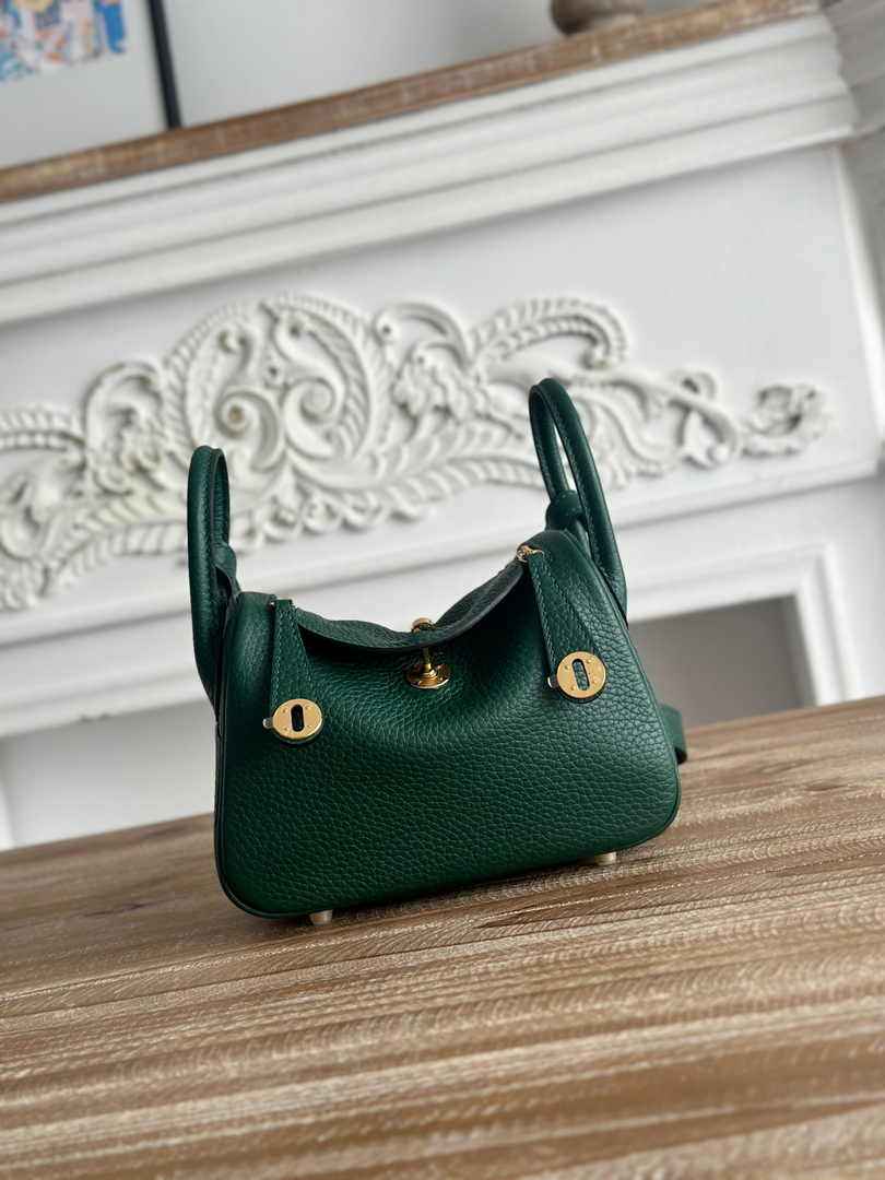 Hermes Lindy Mini Bag Dark Green Togo Leather Gold H68638