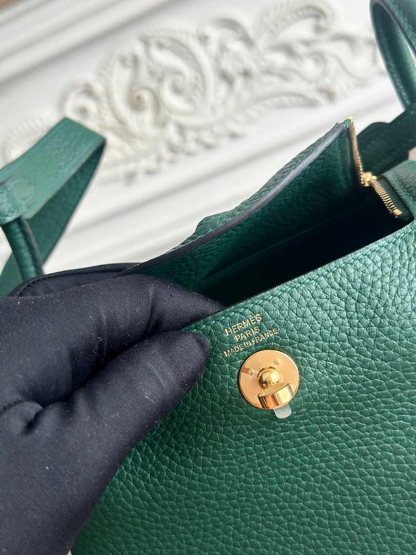 Hermes Lindy Mini Bag Dark Green Togo Leather Gold H68638