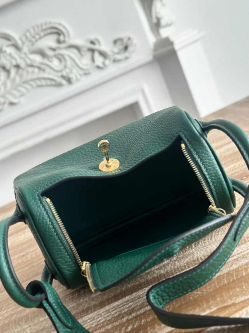 Hermes Lindy Mini Bag Dark Green Togo Leather Gold H68638