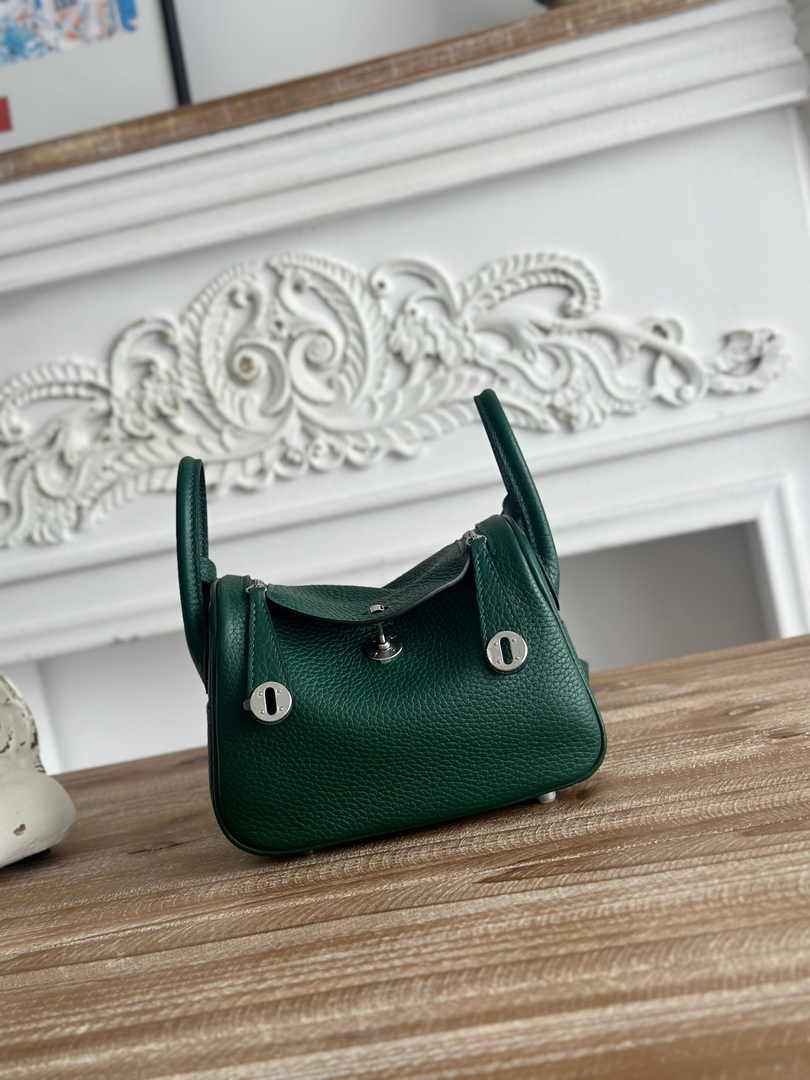 Hermes Lindy Mini Bag Dark Green Togo Leather Silver H68639