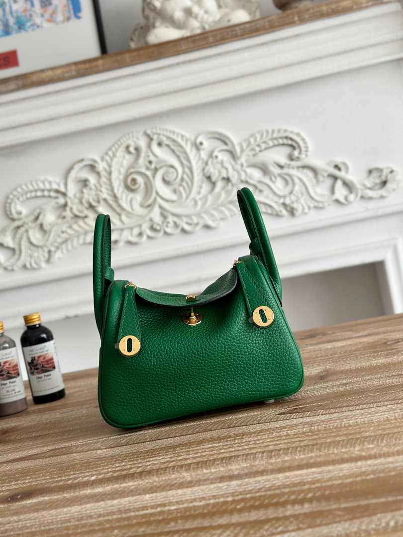 Hermes Lindy Mini Bag Togo Leather Green Gold H68640