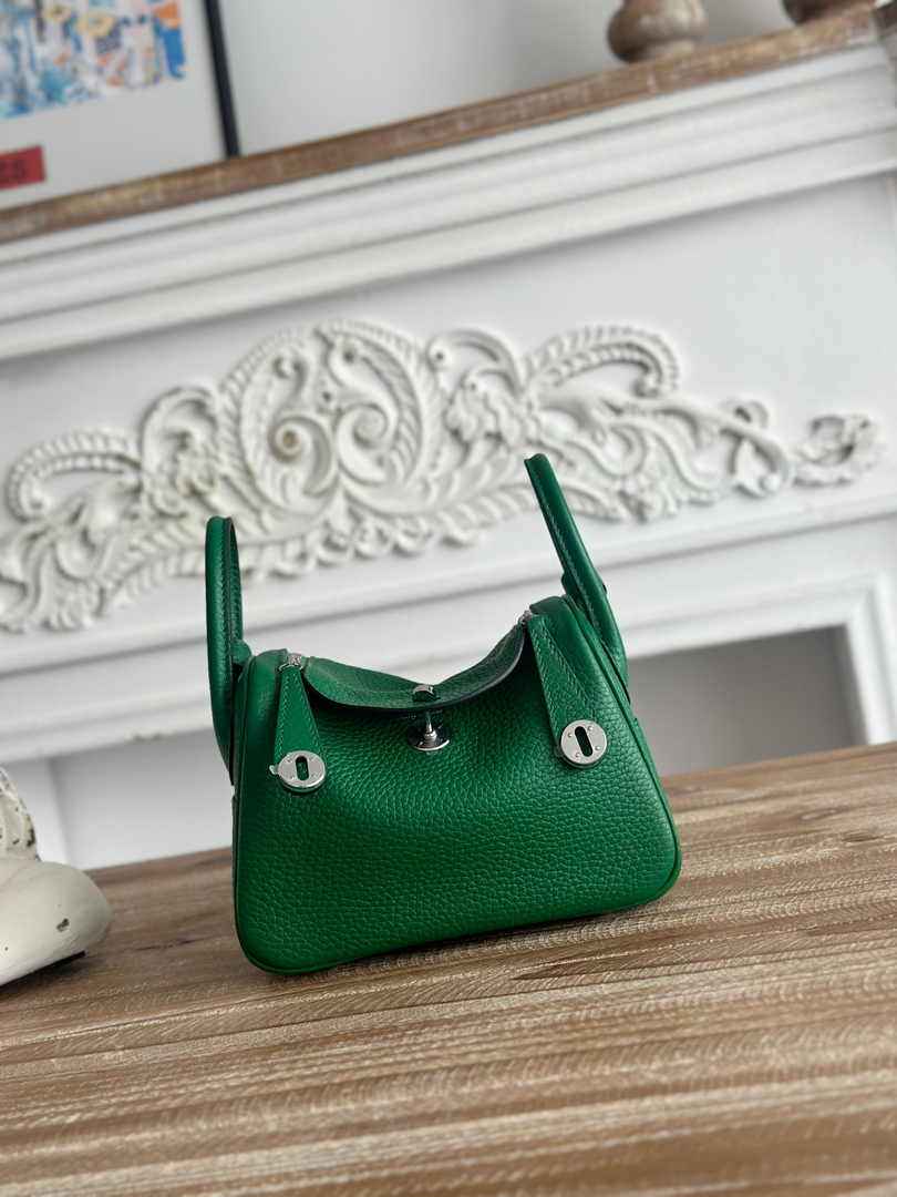 Hermes Lindy Mini Bag Togo Leather Green Silver H68641