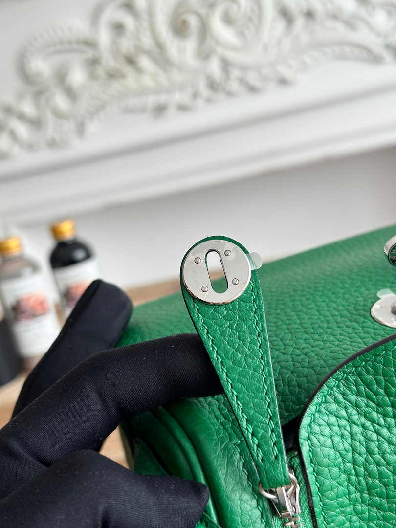 Hermes Lindy Mini Bag Togo Leather Green Silver H68641