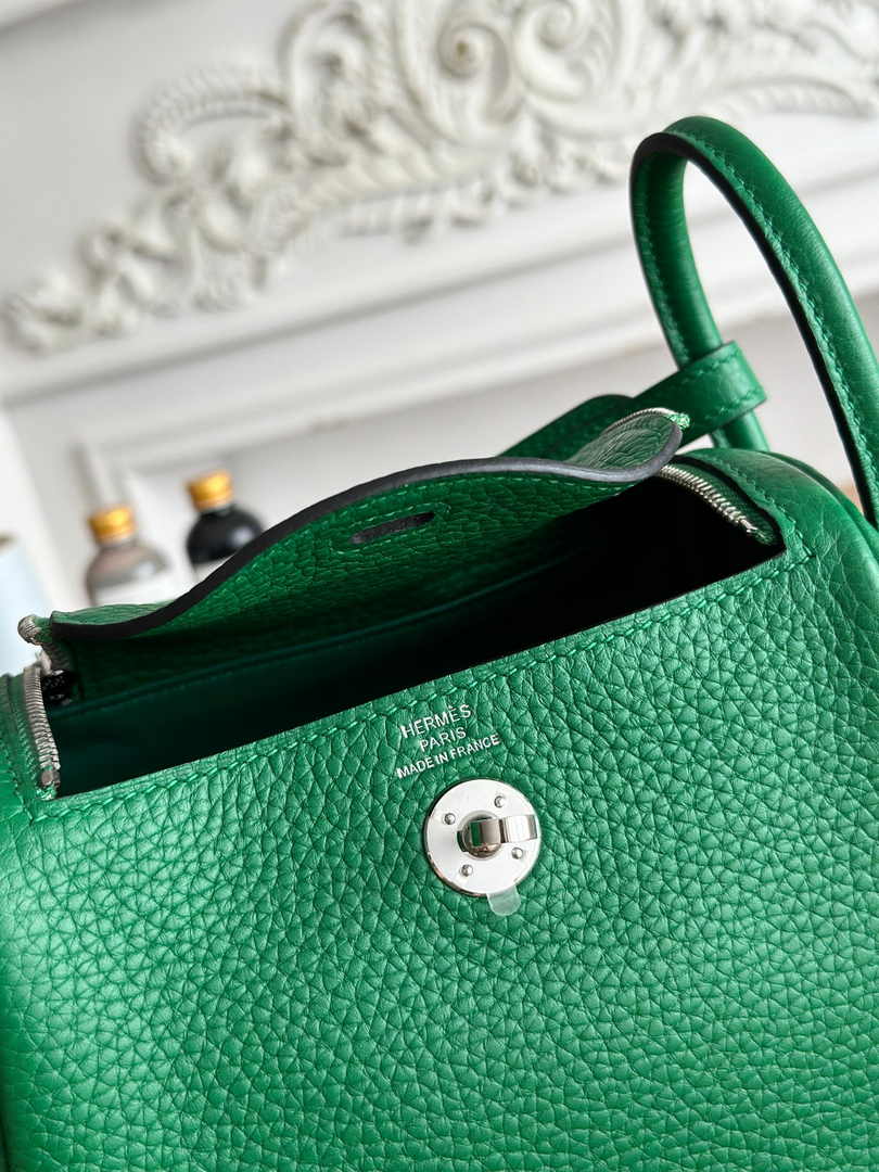 Hermes Lindy Mini Bag Togo Leather Green Silver H68641
