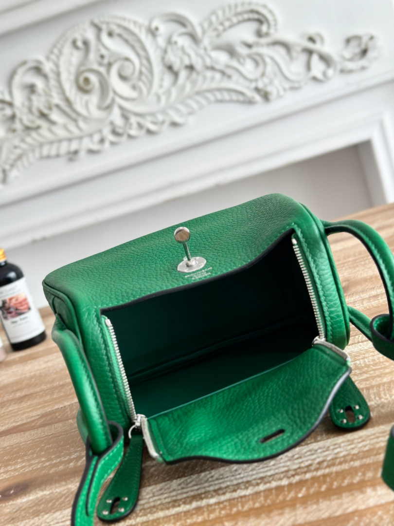 Hermes Lindy Mini Bag Togo Leather Green Silver H68641