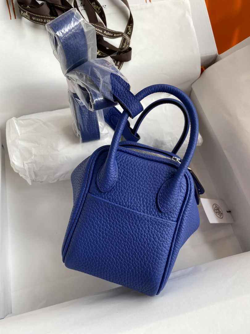 Hermes Lindy Mini Bag Dark Blue Togo Leather Silver Hardware H8611