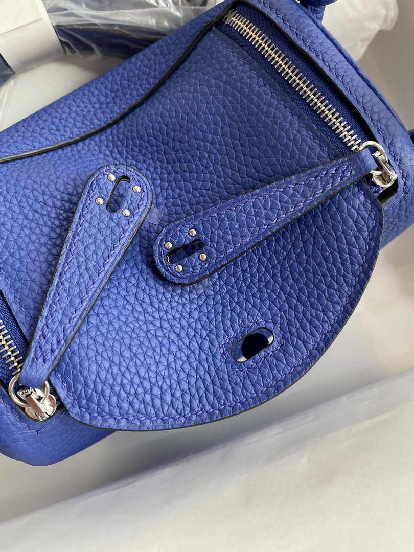 Hermes Lindy Mini Bag Dark Blue Togo Leather Silver Hardware H8611