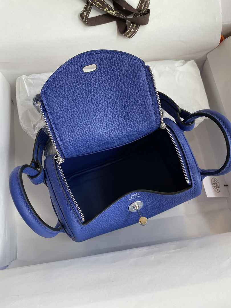 Hermes Lindy Mini Bag Dark Blue Togo Leather Silver Hardware H8611