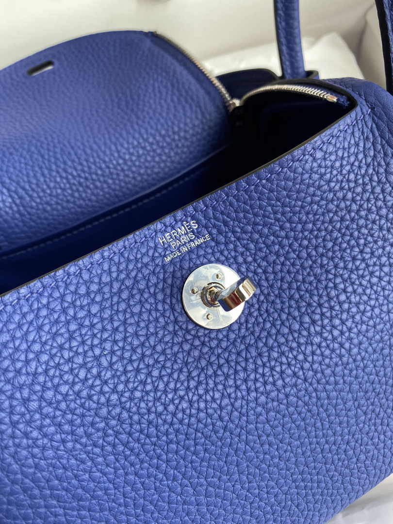 Hermes Lindy Mini Bag Dark Blue Togo Leather Silver Hardware H8611
