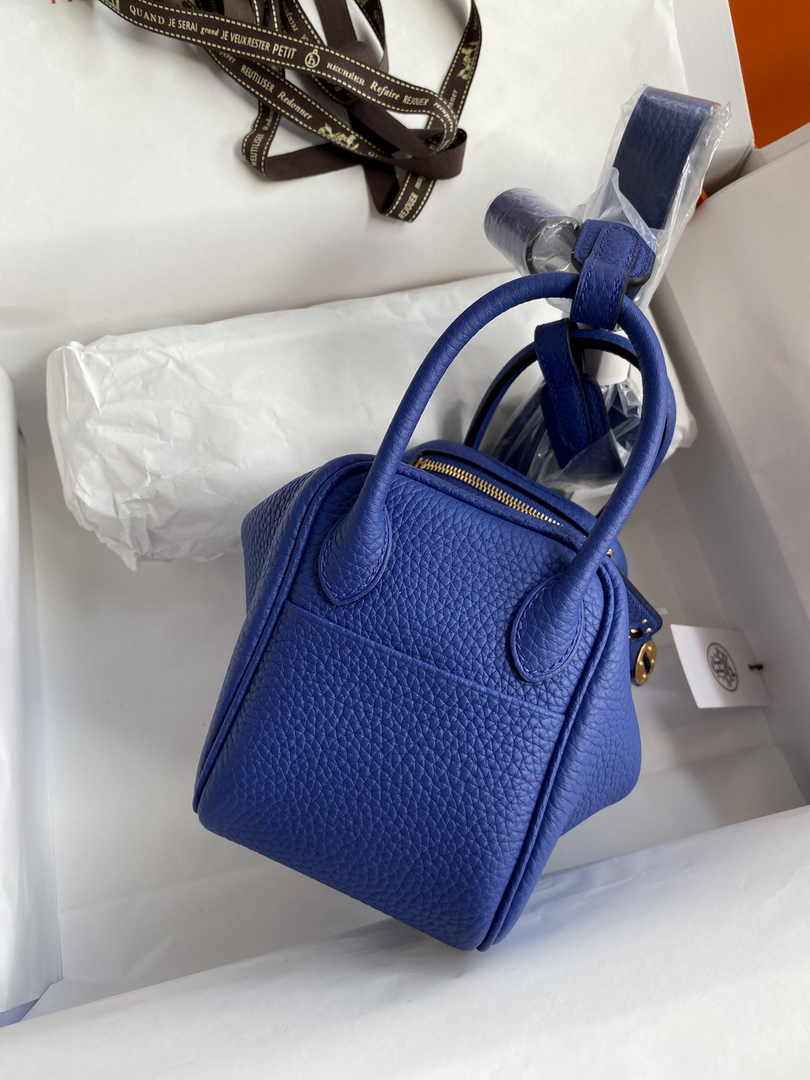 Hermes Lindy Mini Bag Dark Blue Togo Leather Gold Hardware H8610