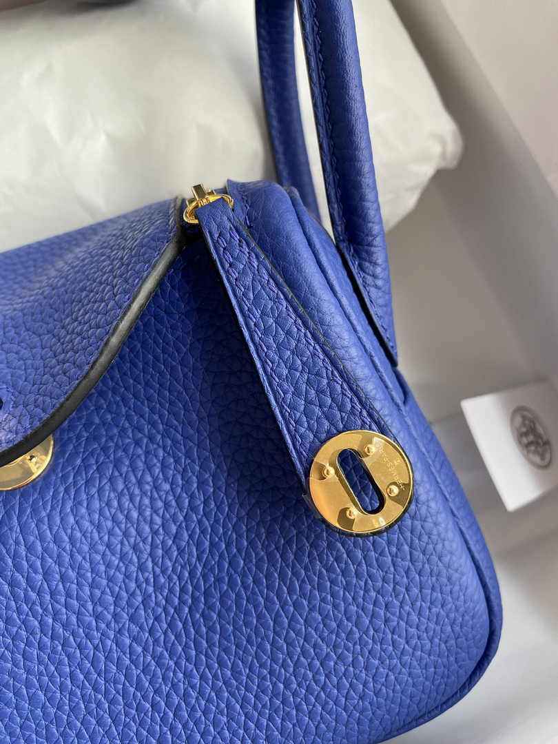 Hermes Lindy Mini Bag Dark Blue Togo Leather Gold Hardware H8610