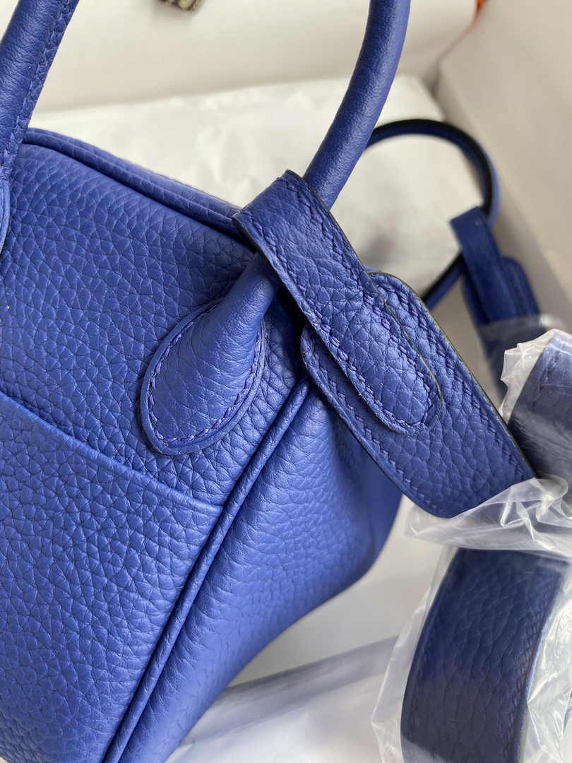Hermes Lindy Mini Bag Dark Blue Togo Leather Gold Hardware H8610