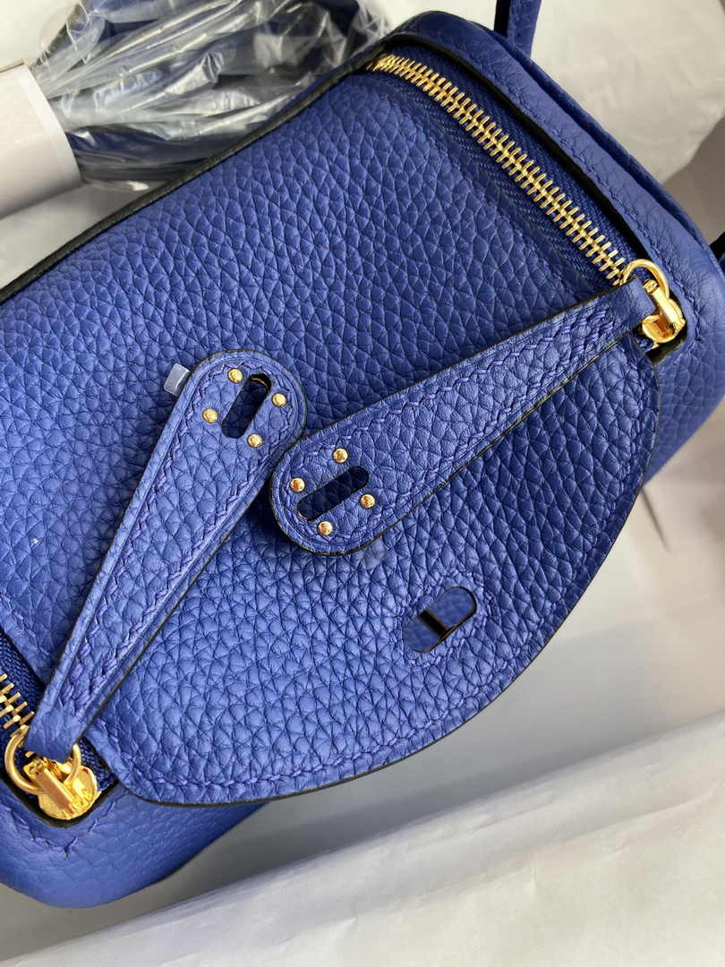 Hermes Lindy Mini Bag Dark Blue Togo Leather Gold Hardware H8610