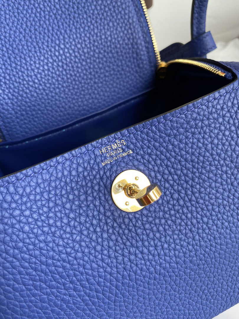 Hermes Lindy Mini Bag Dark Blue Togo Leather Gold Hardware H8610