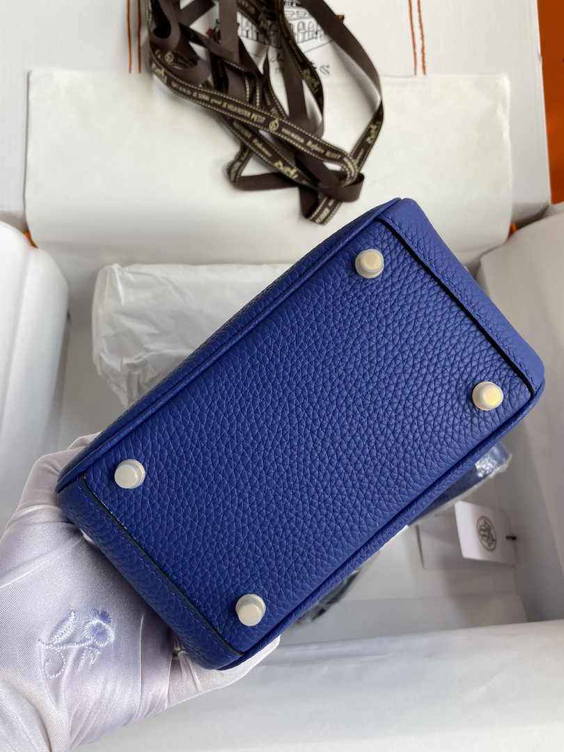 Hermes Lindy Mini Bag Dark Blue Togo Leather Gold Hardware H8610