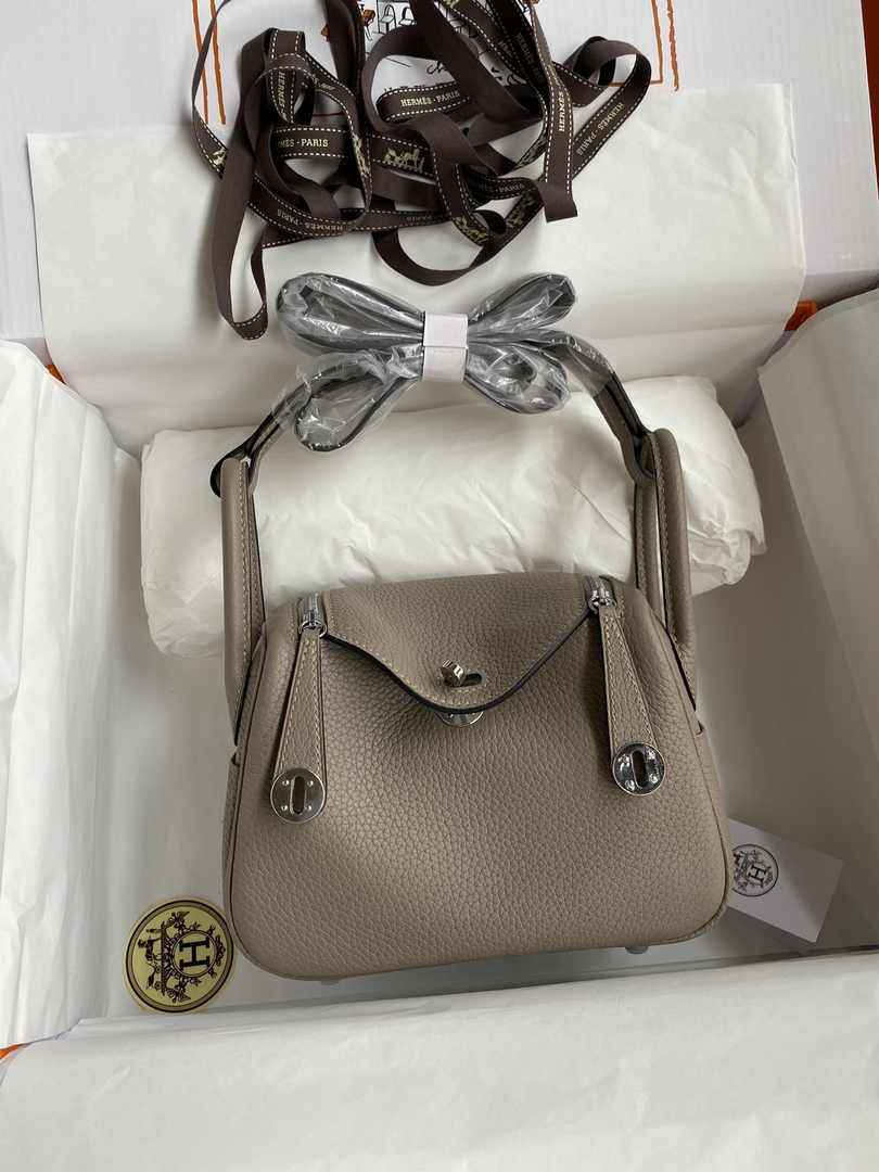 Hermes Lindy Mini Bag Gray Togo Leather Silver Hardware H8613