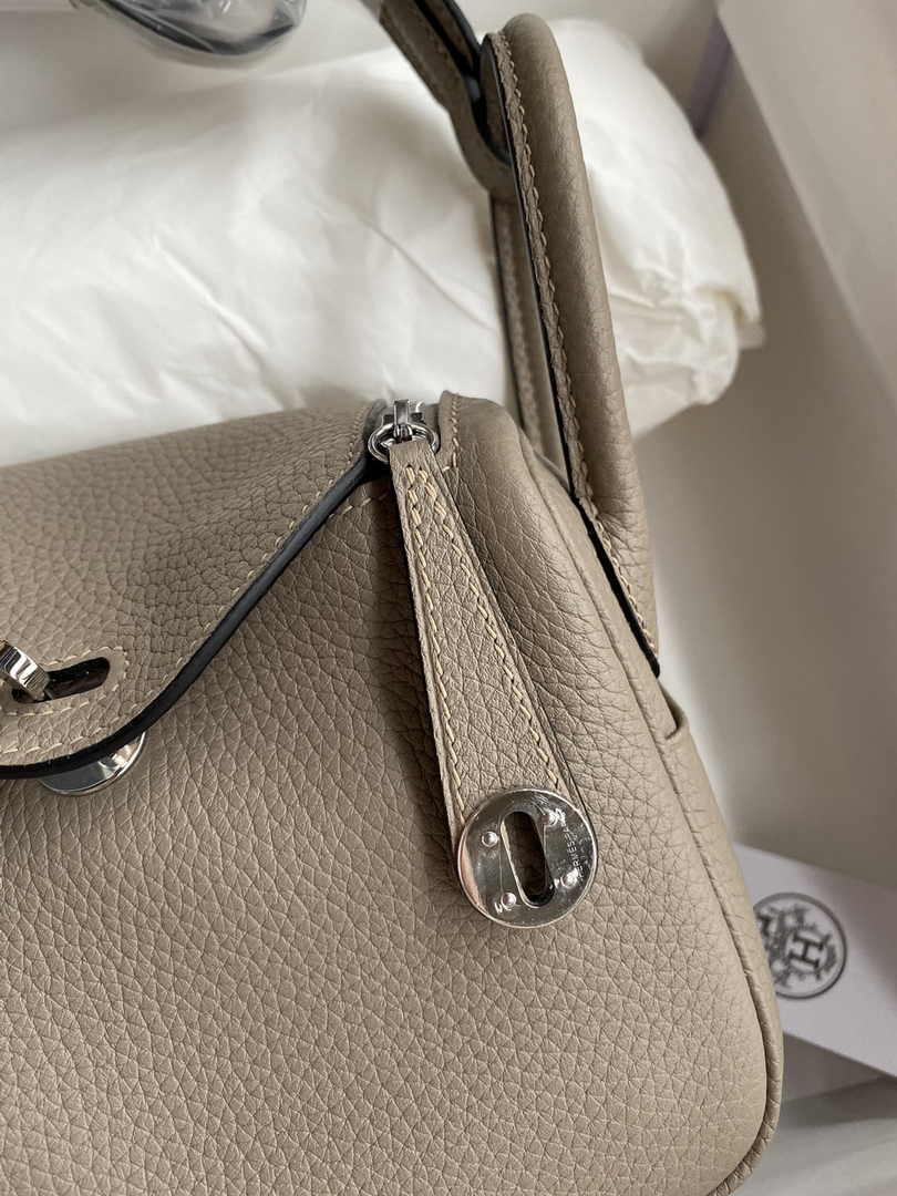 Hermes Lindy Mini Bag Gray Togo Leather Silver Hardware H8613