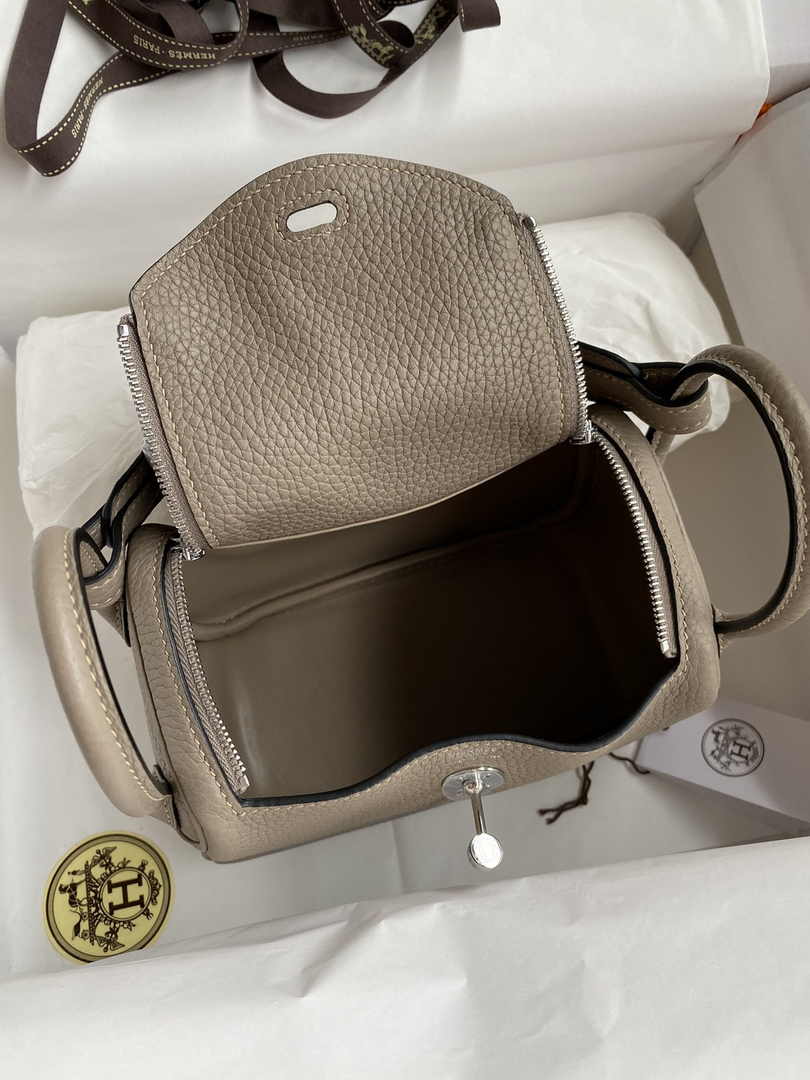 Hermes Lindy Mini Bag Gray Togo Leather Silver Hardware H8613