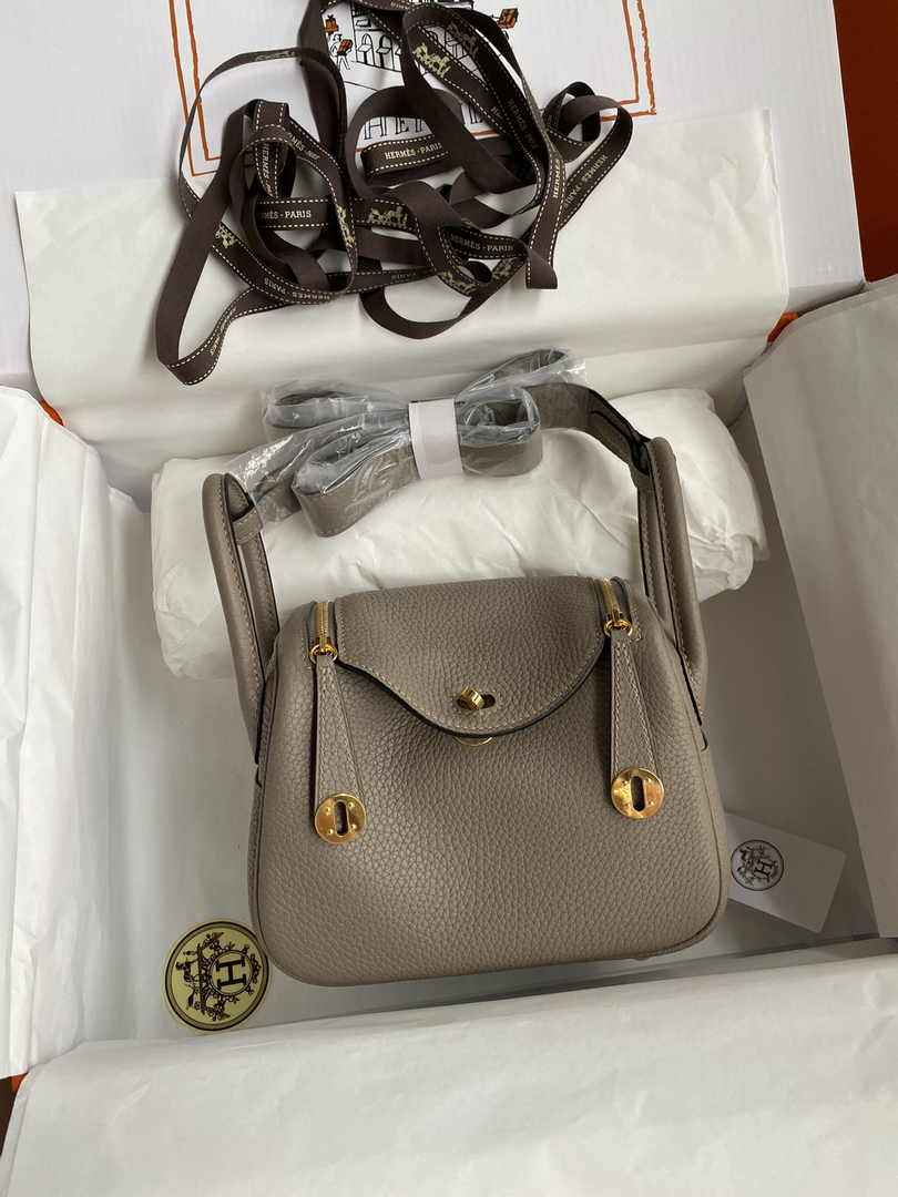 Hermes Lindy Mini Bag Gray Togo Leather Gold Hardware H8612