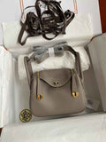 Hermes Lindy Mini Bag Gray Togo Leather Gold Hardware H8612