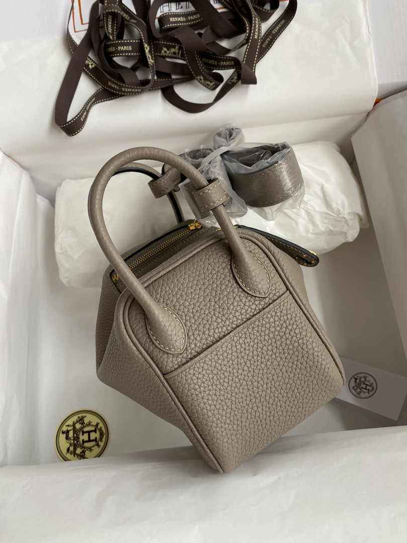 Hermes Lindy Mini Bag Gray Togo Leather Gold Hardware H8612