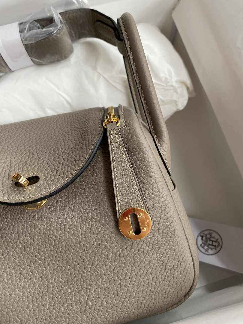 Hermes Lindy Mini Bag Gray Togo Leather Gold Hardware H8612