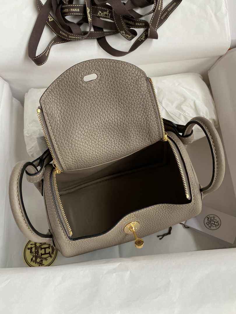 Hermes Lindy Mini Bag Gray Togo Leather Gold Hardware H8612