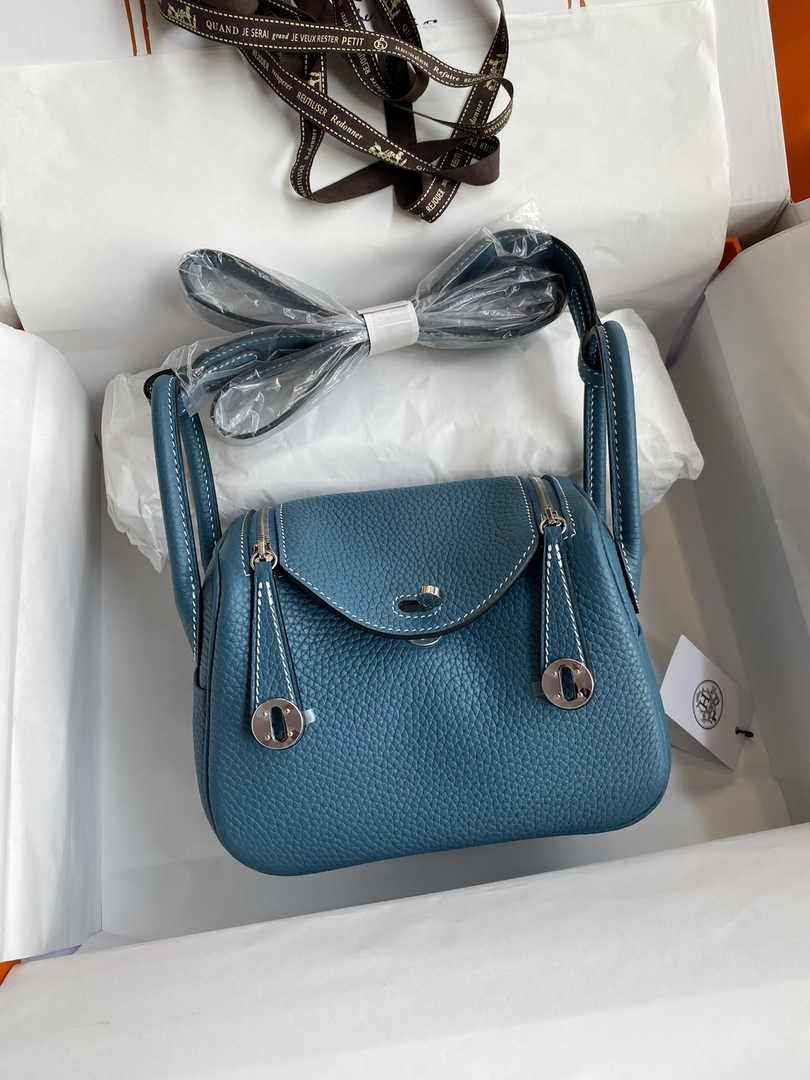 Hermes Lindy Mini Bag Blue Togo Leather Silver Hardware H8615