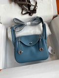 Hermes Lindy Mini Bag Blue Togo Leather Silver Hardware H8615