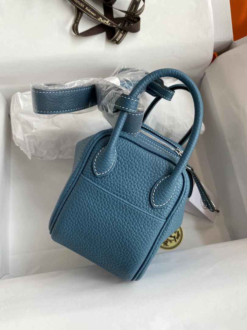 Hermes Lindy Mini Bag Blue Togo Leather Silver Hardware H8615