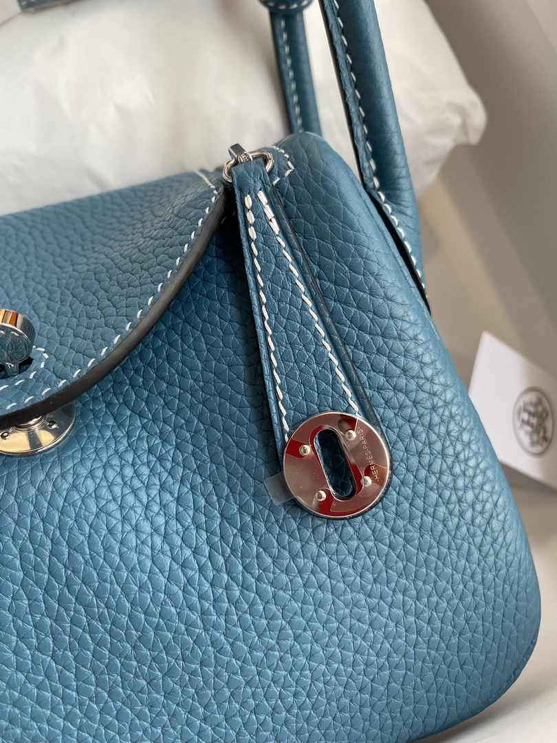 Hermes Lindy Mini Bag Blue Togo Leather Silver Hardware H8615