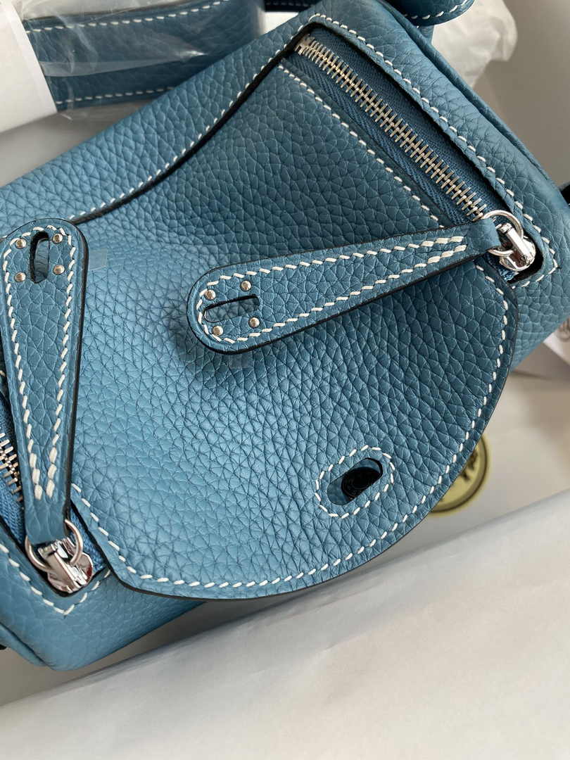 Hermes Lindy Mini Bag Blue Togo Leather Silver Hardware H8615