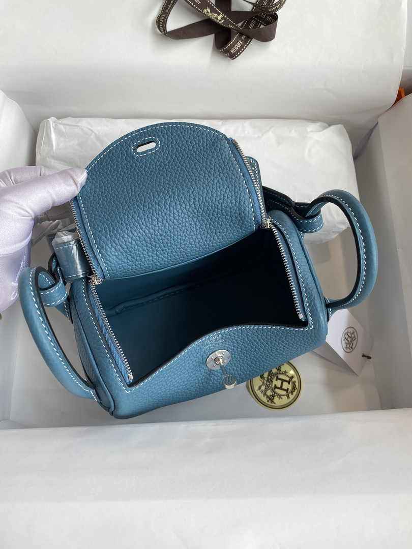 Hermes Lindy Mini Bag Blue Togo Leather Silver Hardware H8615