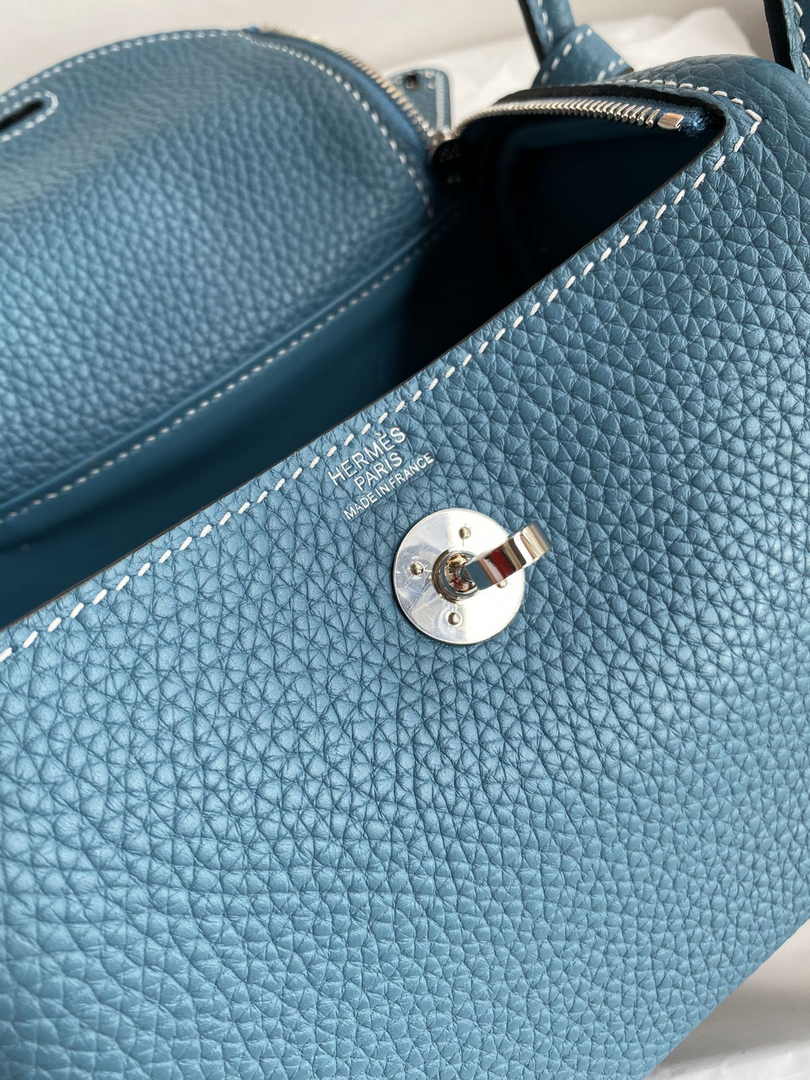 Hermes Lindy Mini Bag Blue Togo Leather Silver Hardware H8615