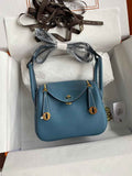 Hermes Lindy Mini Bag Blue Togo Leather Gold Hardware H8614