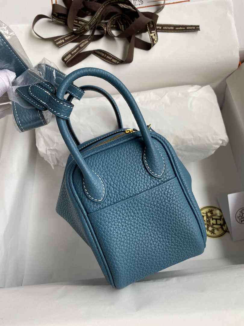 Hermes Lindy Mini Bag Blue Togo Leather Gold Hardware H8614