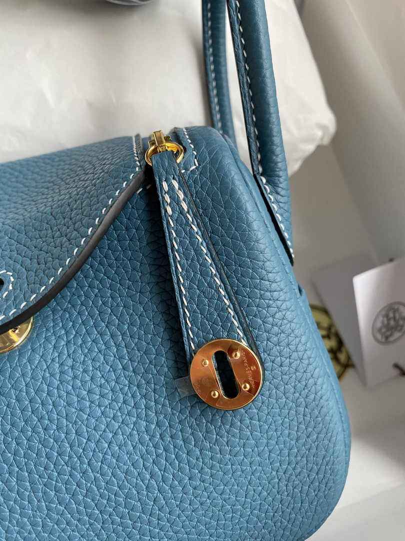 Hermes Lindy Mini Bag Blue Togo Leather Gold Hardware H8614