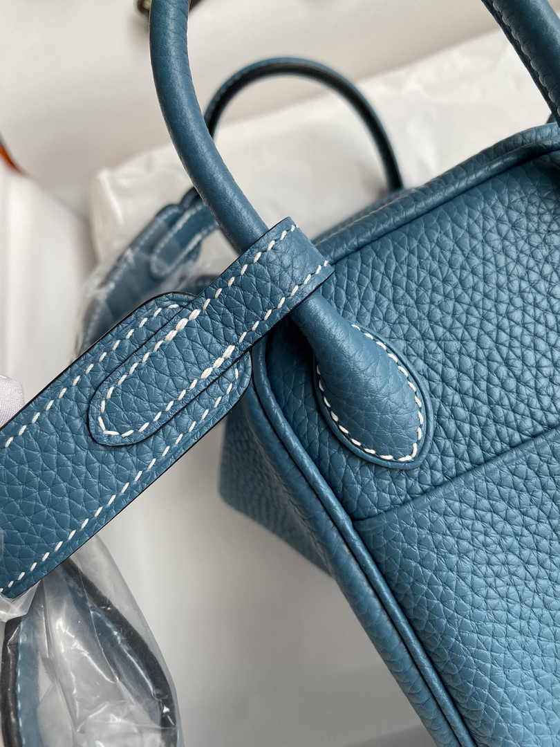 Hermes Lindy Mini Bag Blue Togo Leather Gold Hardware H8614