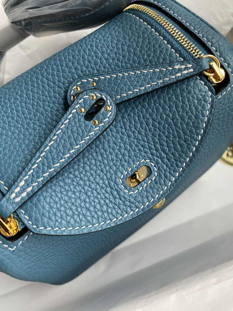 Hermes Lindy Mini Bag Blue Togo Leather Gold Hardware H8614