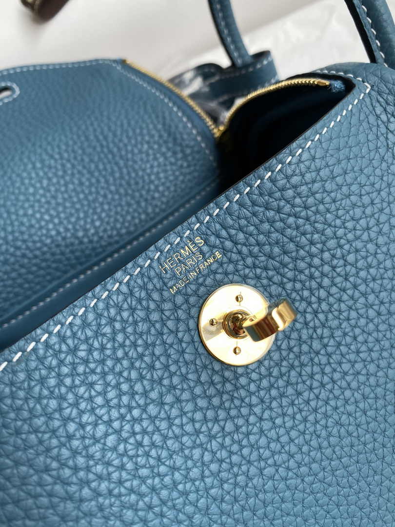 Hermes Lindy Mini Bag Blue Togo Leather Gold Hardware H8614